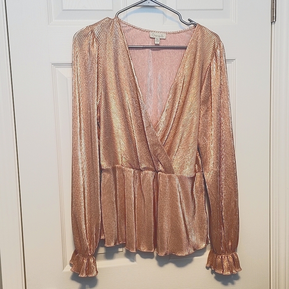 Chenault  metallic RoseGold color blouse   size large - Picture 1 of 7